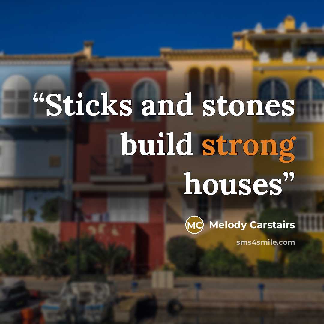 “Sticks and stones build strong houses” quote by Melody Carstairs