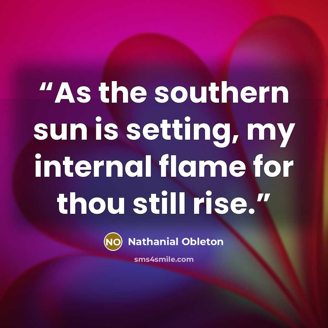 “As the southern sun is setting, my internal flame for thou still rise.” quote by Nathanial Obleton