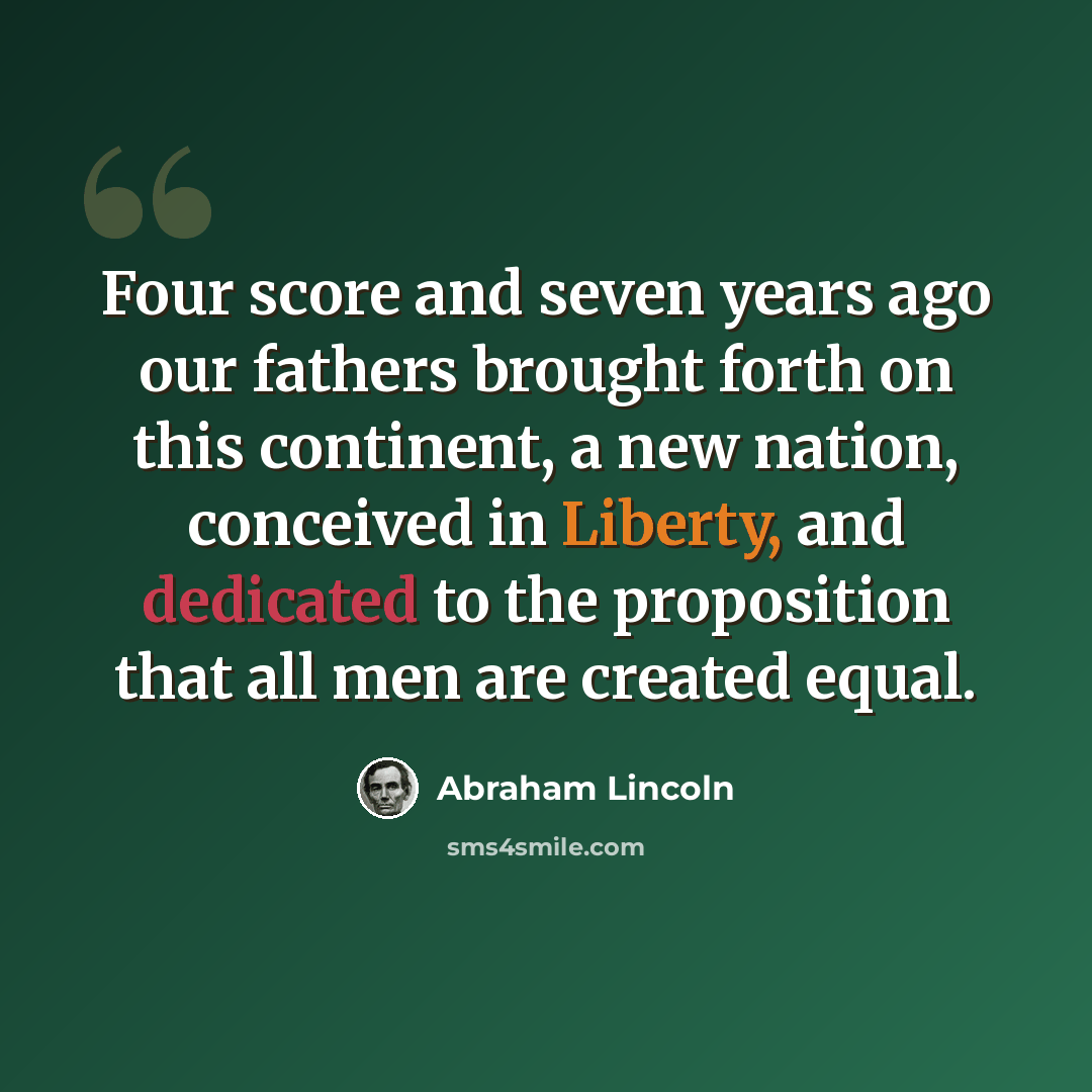 “Four score and seven years ago our fathers brought forth on this continent, a new nation, conceived in Liberty, and dedicated to the proposition that all men are created equal.” quote by Abraham Lincoln