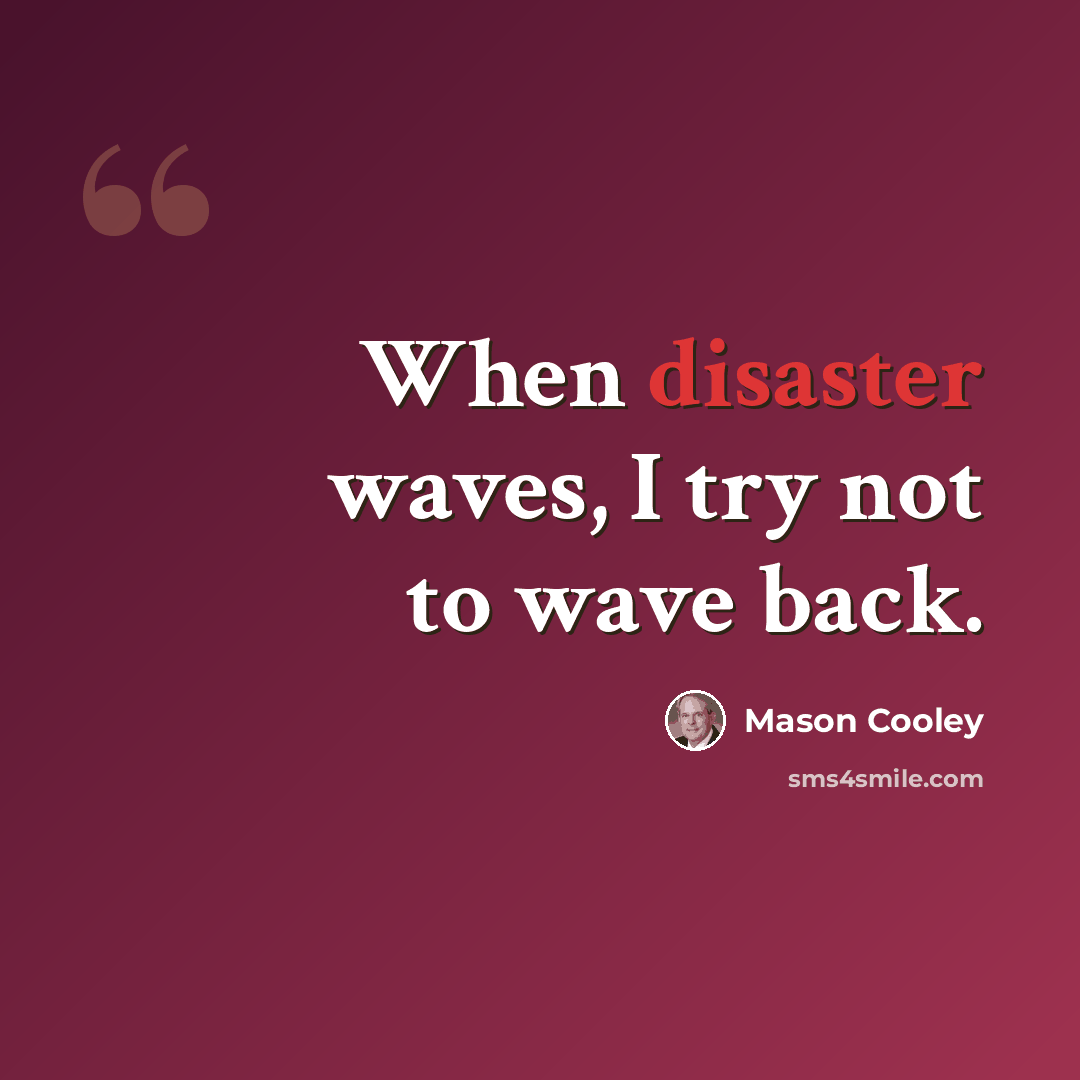 “When disaster waves, I try not to wave back.” quote by Mason Cooley