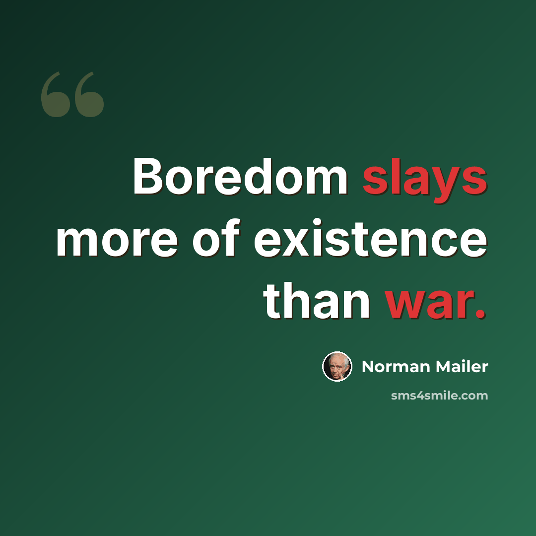 “Boredom slays more of existence than war.” quote by Norman Mailer