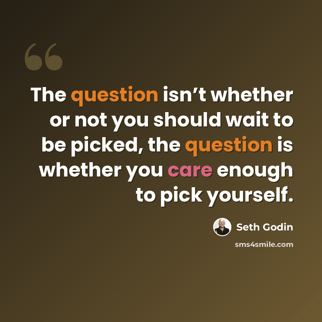 “The question isn’t whether or not you should wait to be picked, the question is whether you care enough to pick yourself.” quote by Seth Godin