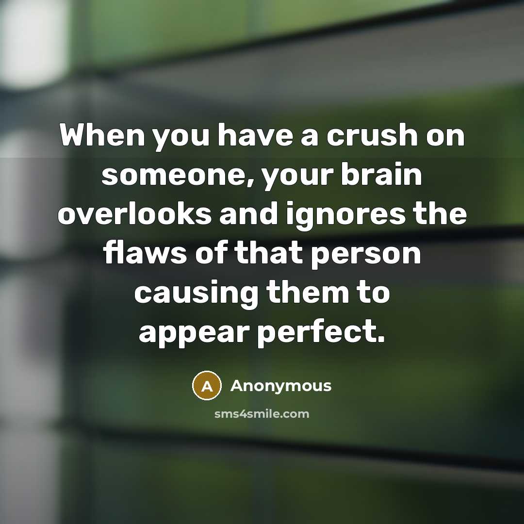 “When you have a crush on someone, your brain overlooks and ignores the flaws of that person causing them to appear perfect.” quote by Anonymous