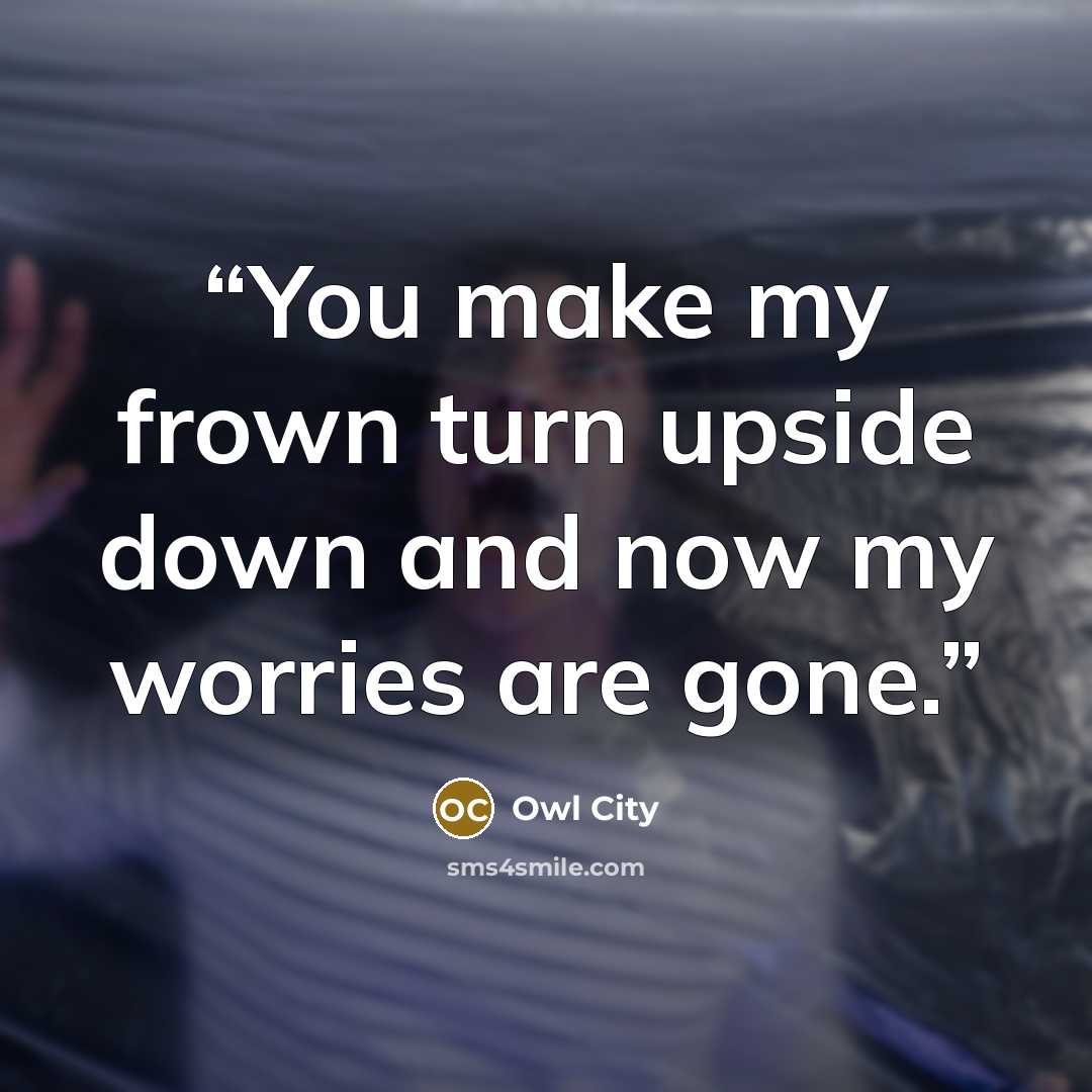 “You make my frown turn upside down and now my worries are gone.” quote by Owl City