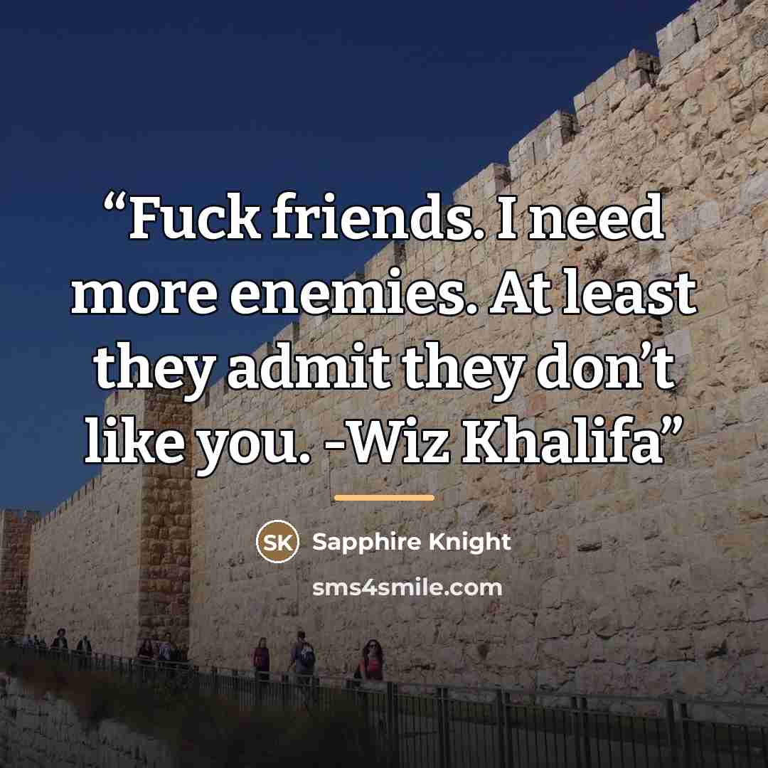 “Fuck friends. I need more enemies. At least they admit they don’t like you. -Wiz Khalifa” quote by Sapphire Knight