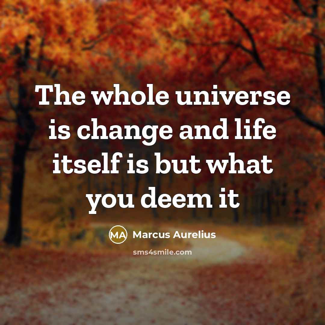 “The whole universe is change and life itself is but what you deem it” quote by Marcus Aurelius