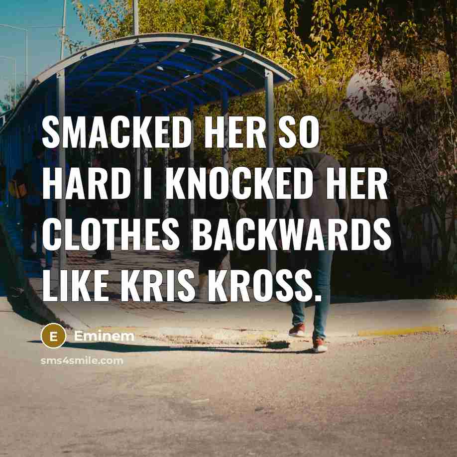 “Smacked her so hard I knocked her clothes backwards like Kris Kross.” quote by Eminem