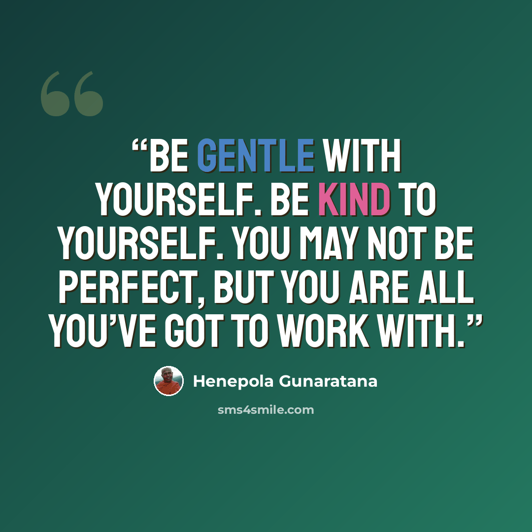 “Be gentle with yourself. Be kind to yourself. You may not be perfect, but you are all you’ve got to work with.” quote by Henepola Gunaratana