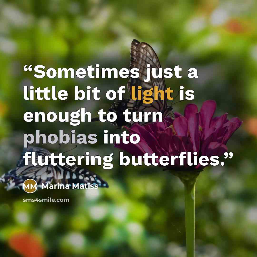 “Sometimes just a little bit of light is enough to turn phobias into fluttering butterflies.” quote by Marina Matiss
