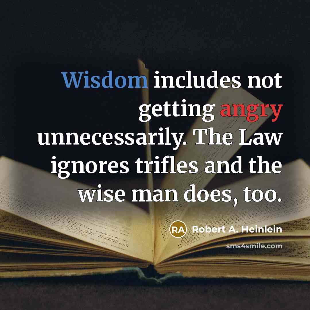 “Wisdom includes not getting angry unnecessarily. The Law ignores trifles and the wise man does, too.” quote by Robert A. Heinlein