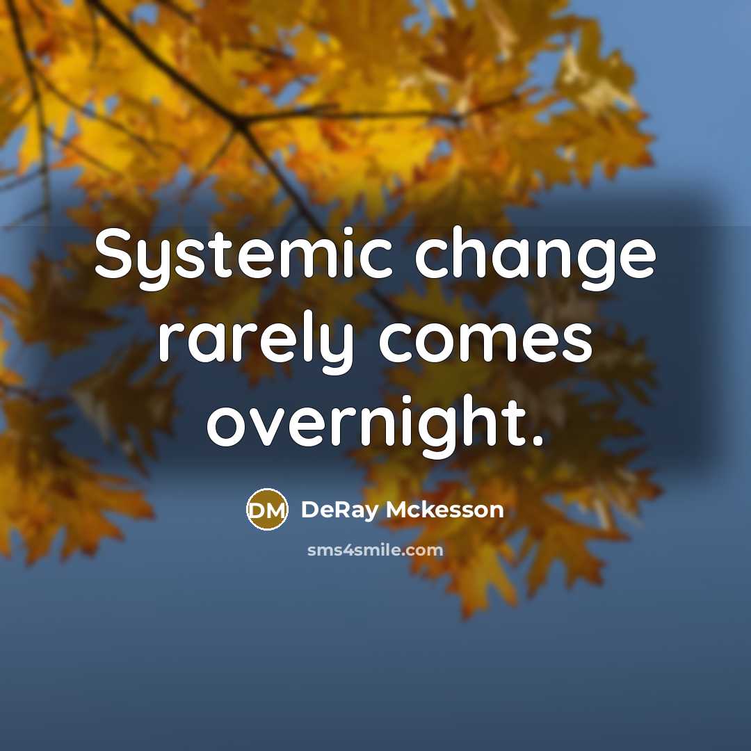“Systemic change rarely comes overnight.” quote by DeRay Mckesson