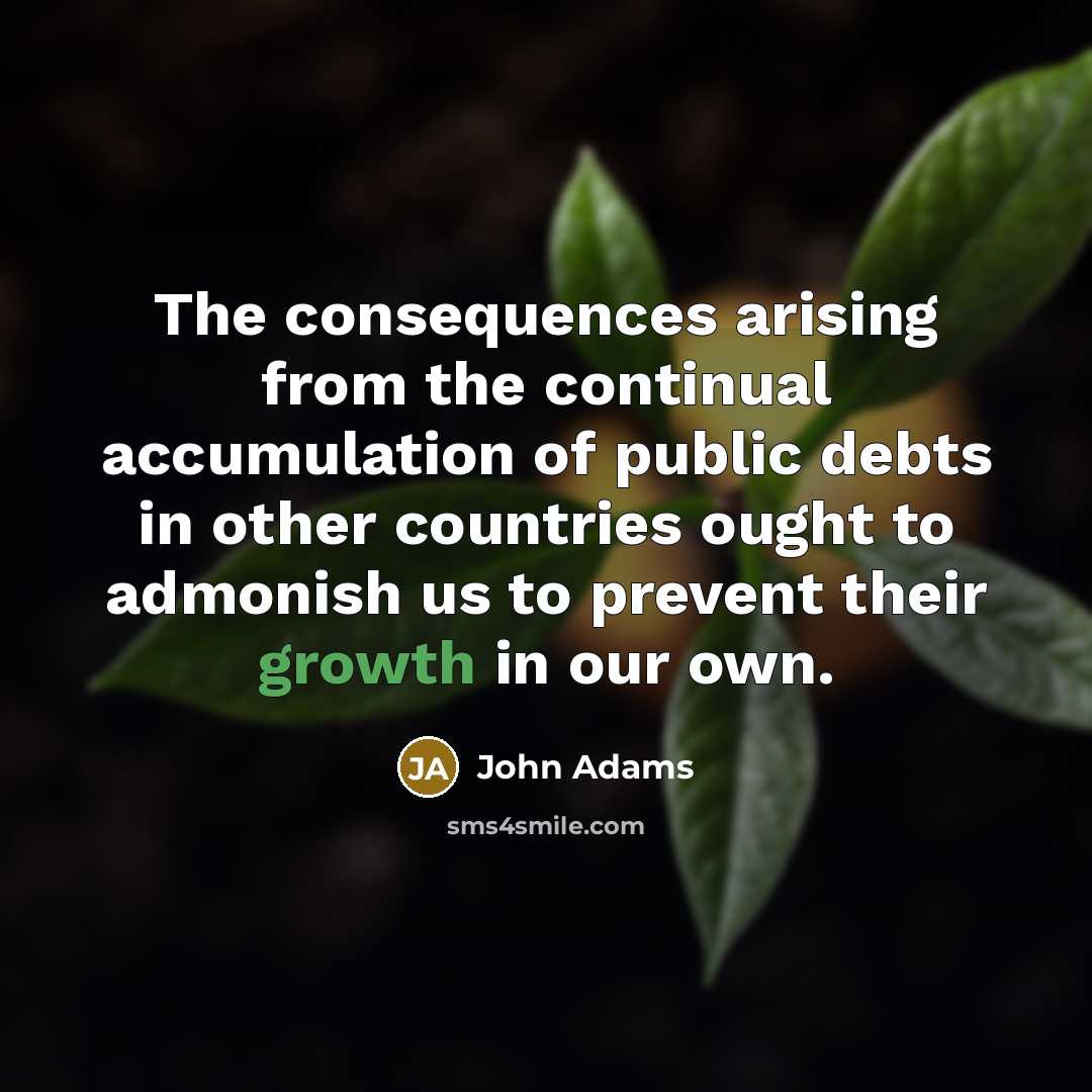 “The consequences arising from the continual accumulation of public debts in other countries ought to admonish us to prevent their growth in our own.” quote by John Adams