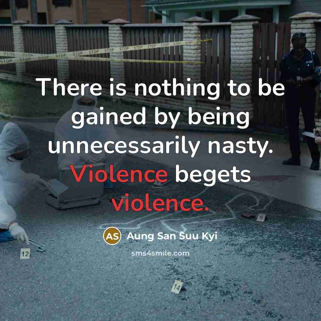 “There is nothing to be gained by being unnecessarily nasty. Violence begets violence.” quote by Aung San Suu Kyi