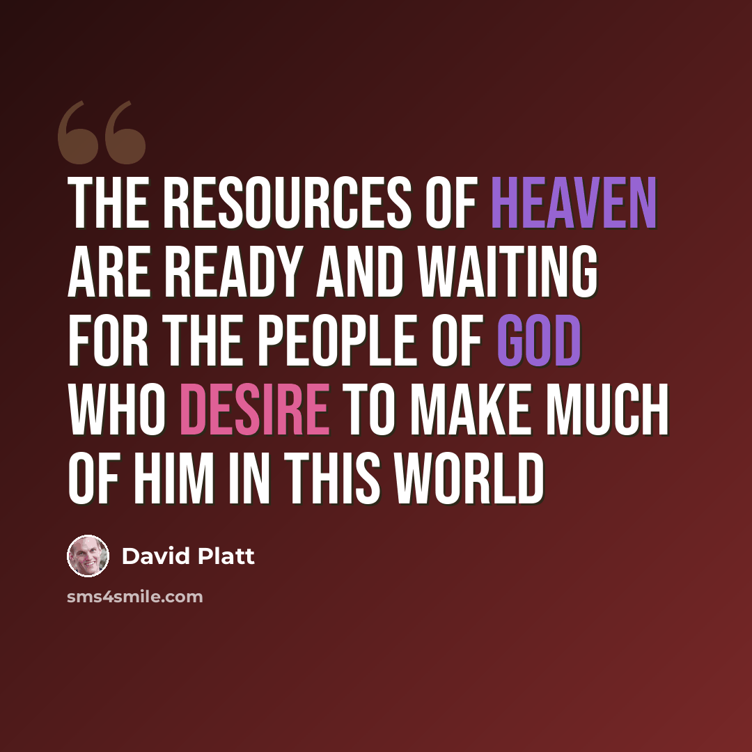 “The resources of heaven are ready and waiting for the people of God who desire to make much of him in this world” quote by David Platt