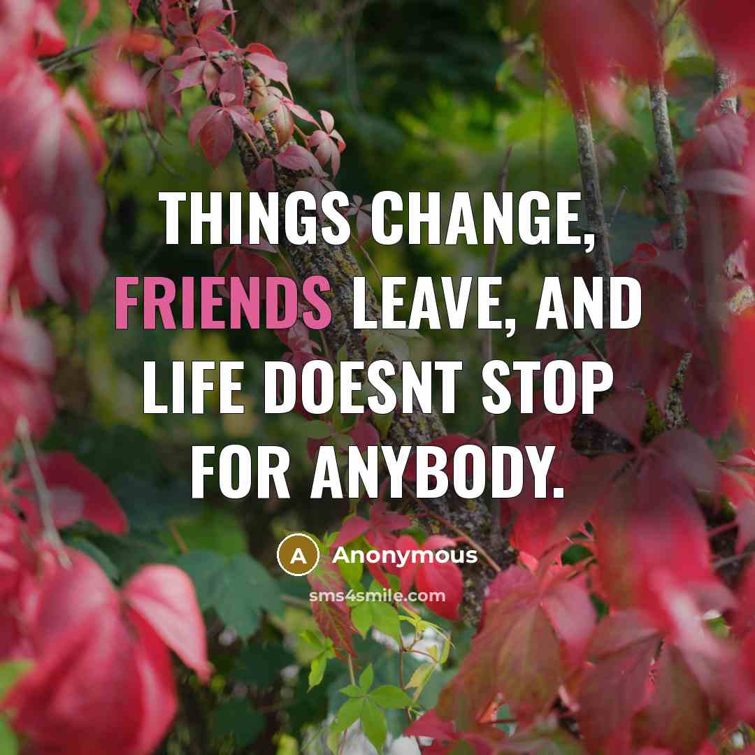 “Things change, friends leave, and life doesnt stop for anybody.” quote by Anonymous