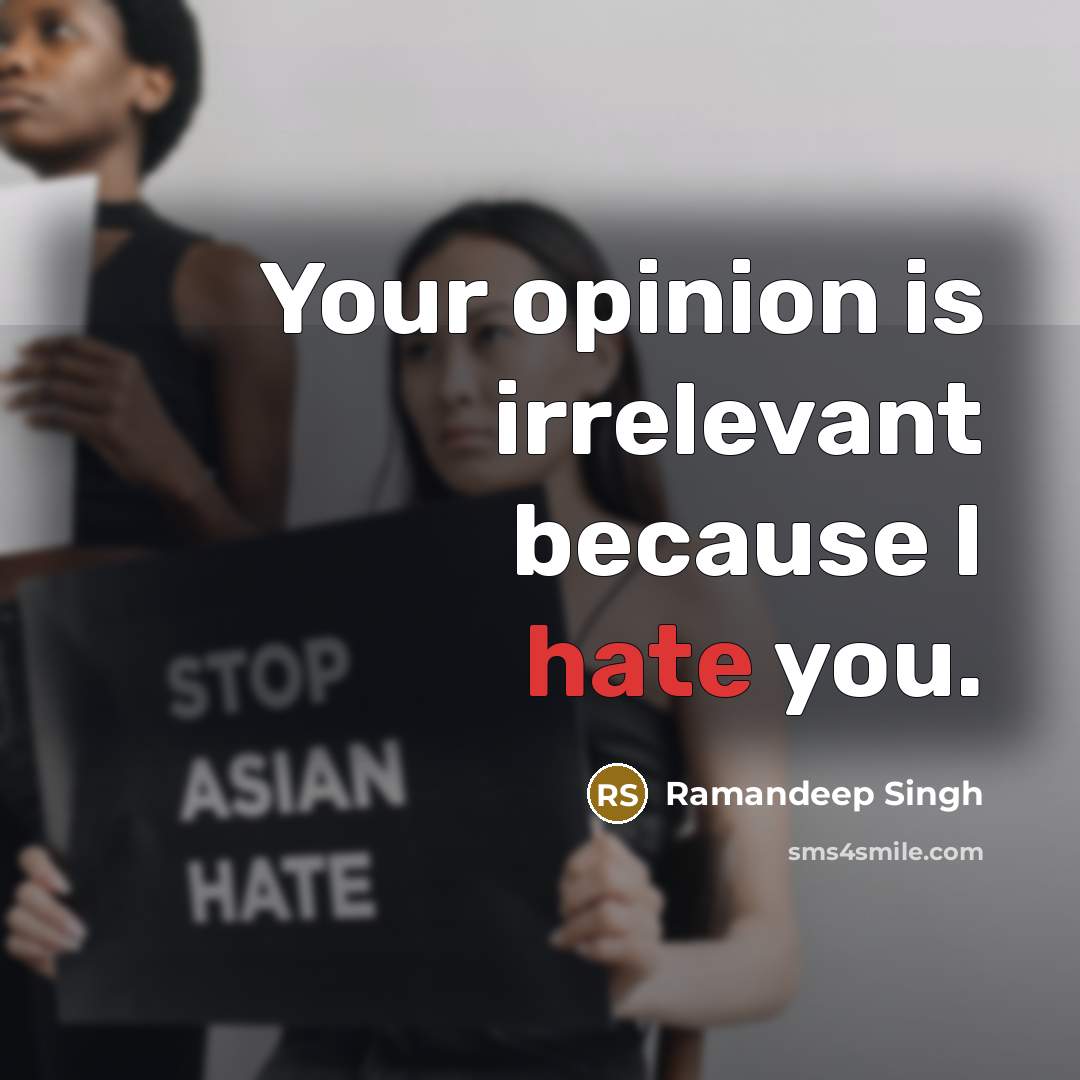 “Your opinion is irrelevant because I hate you.” quote by Ramandeep Singh
