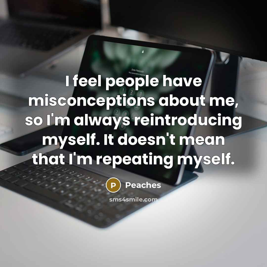 “I feel people have misconceptions about me, so I'm always reintroducing myself. It doesn't mean that I'm repeating myself.” quote by Peaches