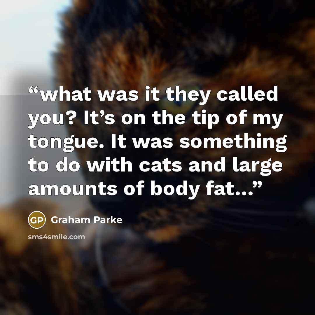 “what was it they called you? It’s on the tip of my tongue. It was something to do with cats and large amounts of body fat…” quote by Graham Parke
