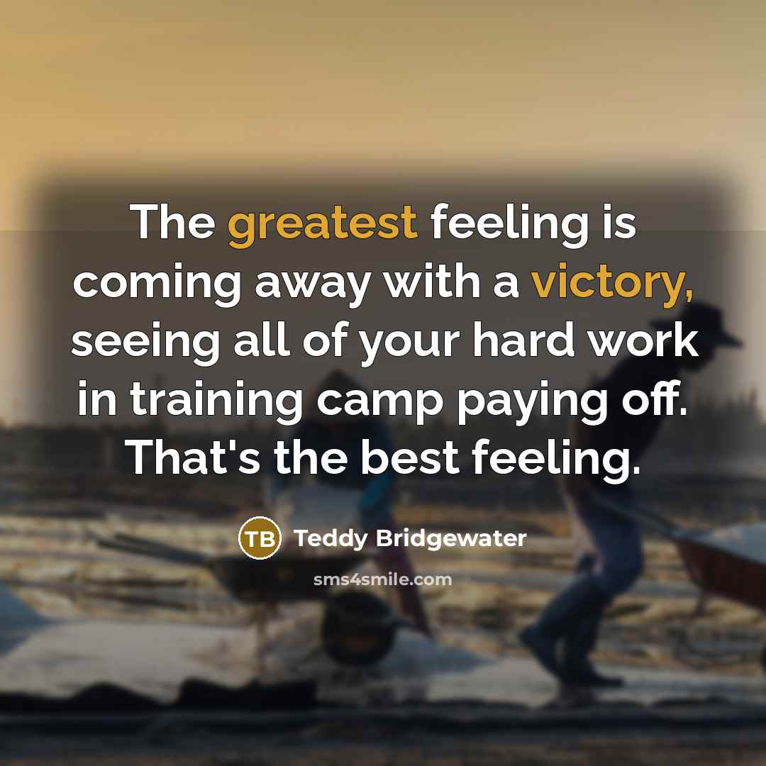 “The greatest feeling is coming away with a victory, seeing all of your hard work in training camp paying off. That's the best feeling.” quote by Teddy Bridgewater