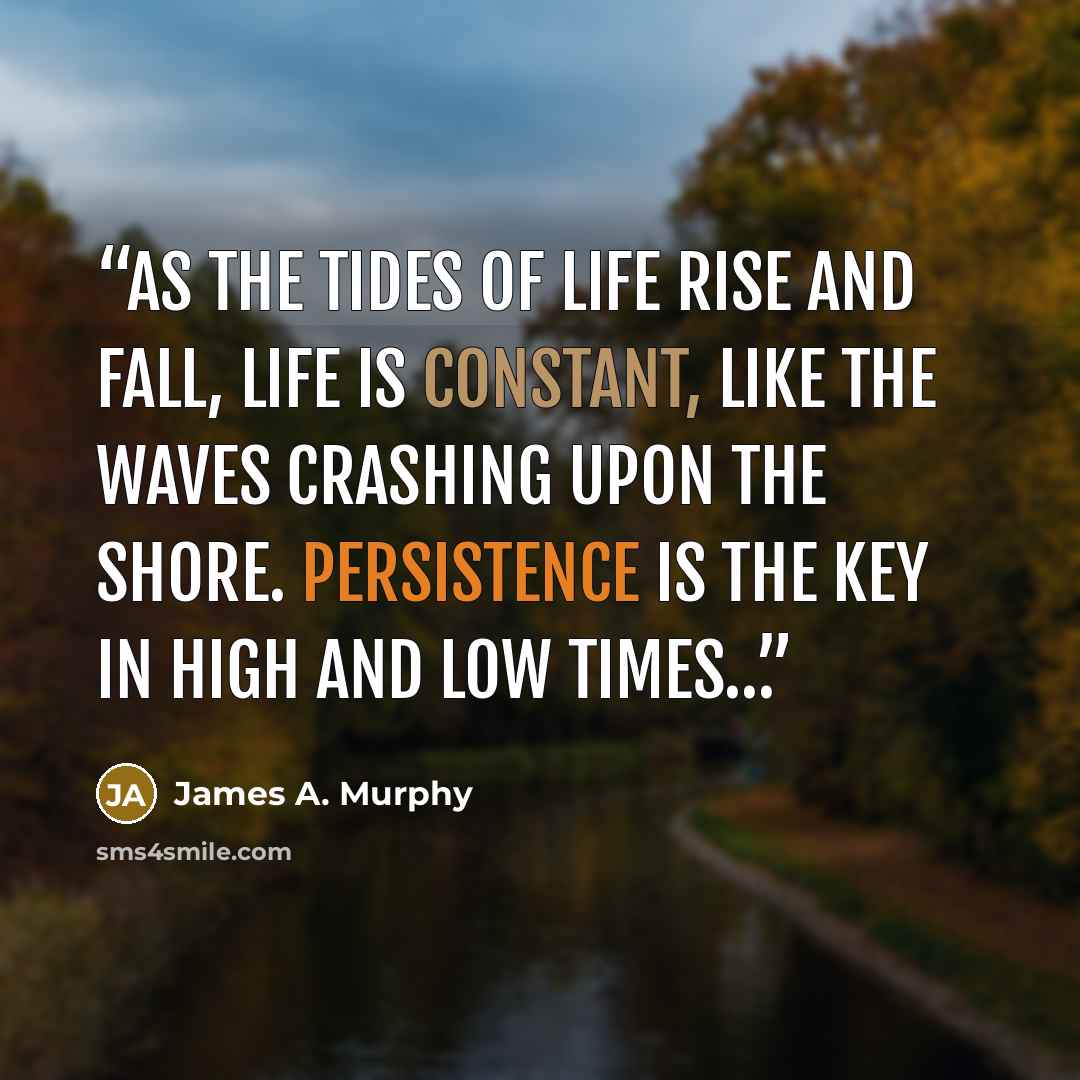 “As the tides of life rise and fall, life is constant, like the waves crashing upon the shore. Persistence is the key in high and low times…” quote by James A. Murphy
