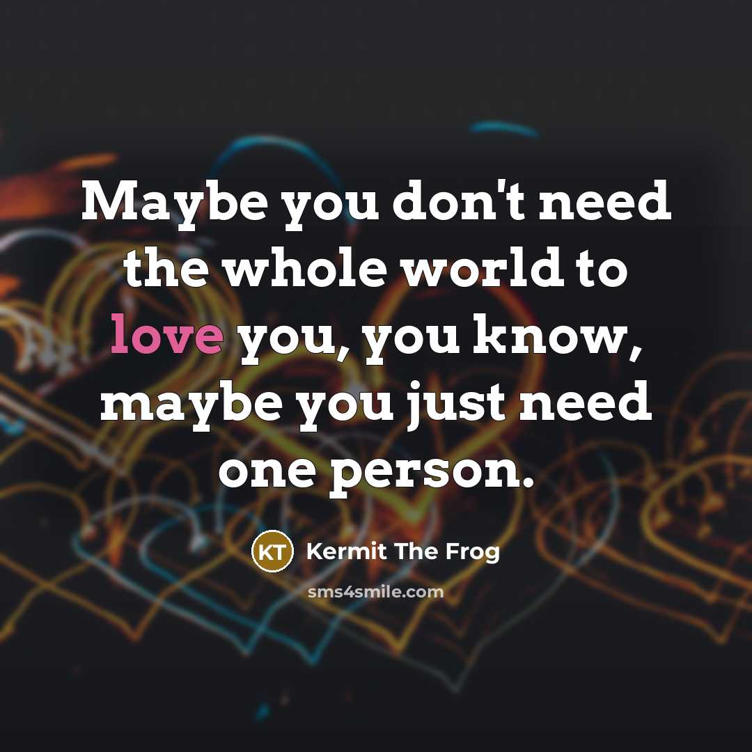 “Maybe you don't need the whole world to love you, you know, maybe you just need one person.” quote by Kermit The Frog