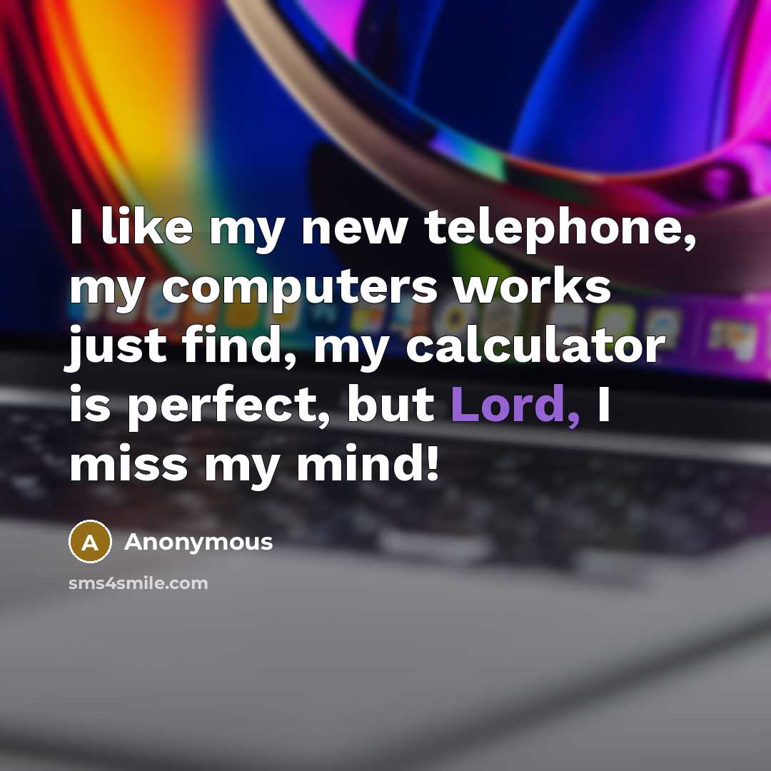 “I like my new telephone, my computers works just find, my calculator is perfect, but Lord, I miss my mind!” quote by Anonymous