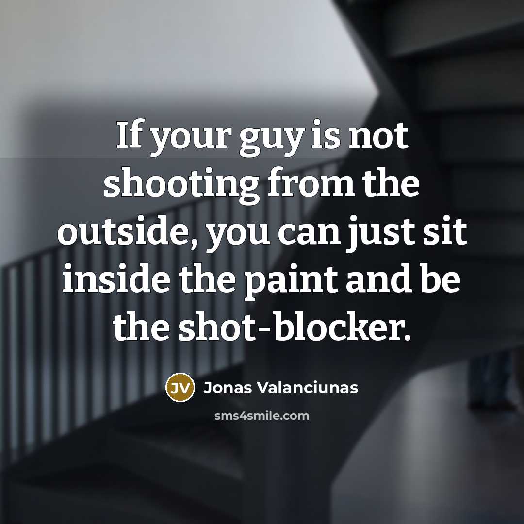 “If your guy is not shooting from the outside, you can just sit inside the paint and be the shot-blocker.” quote by Jonas Valanciunas