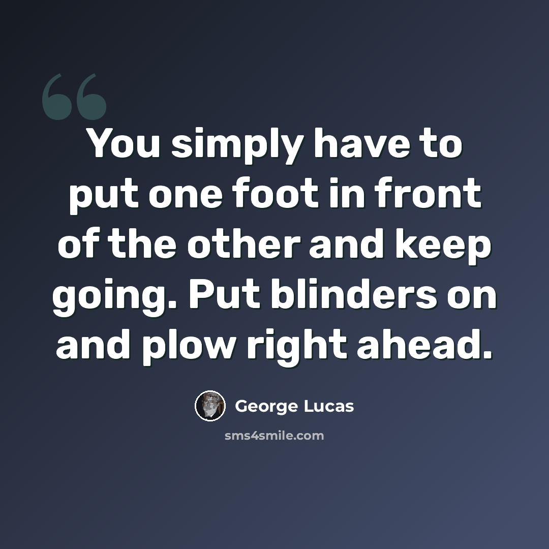 “You simply have to put one foot in front of the other and keep going. Put blinders on and plow right ahead.” quote by George Lucas