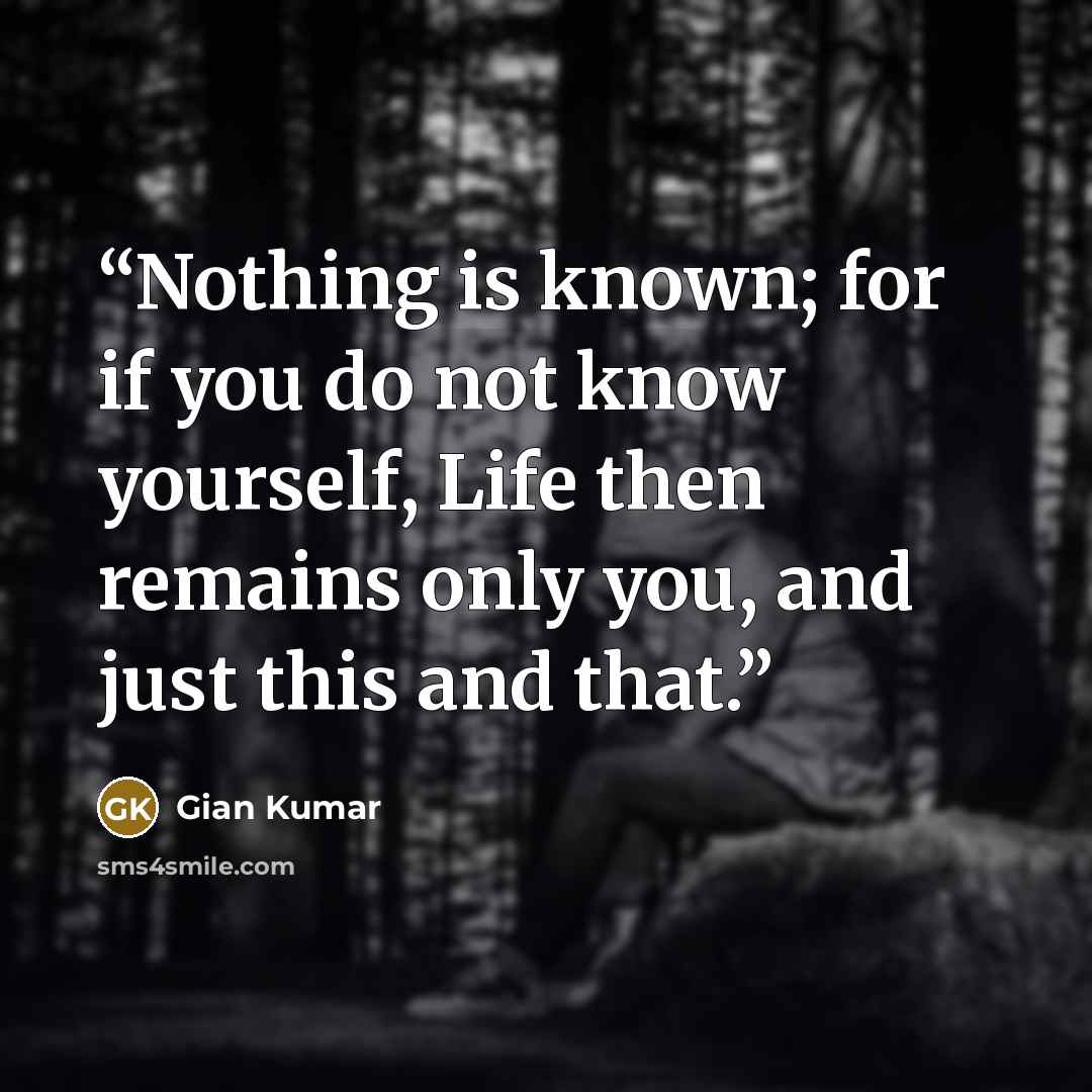 “Nothing is known; for if you do not know yourself, Life then remains only you, and just this and that.” quote by Gian Kumar