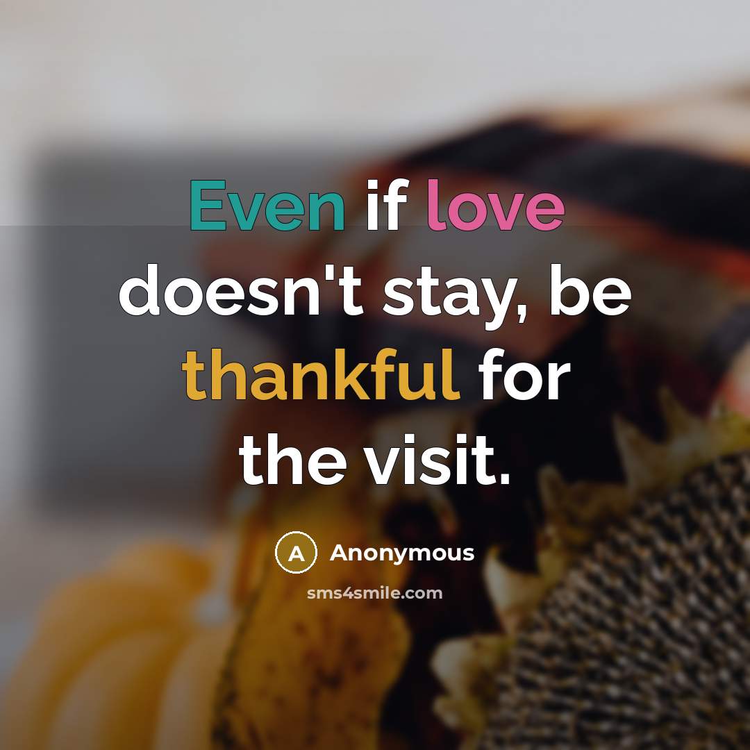 “Even if love doesn't stay, be thankful for the visit.” quote by Anonymous