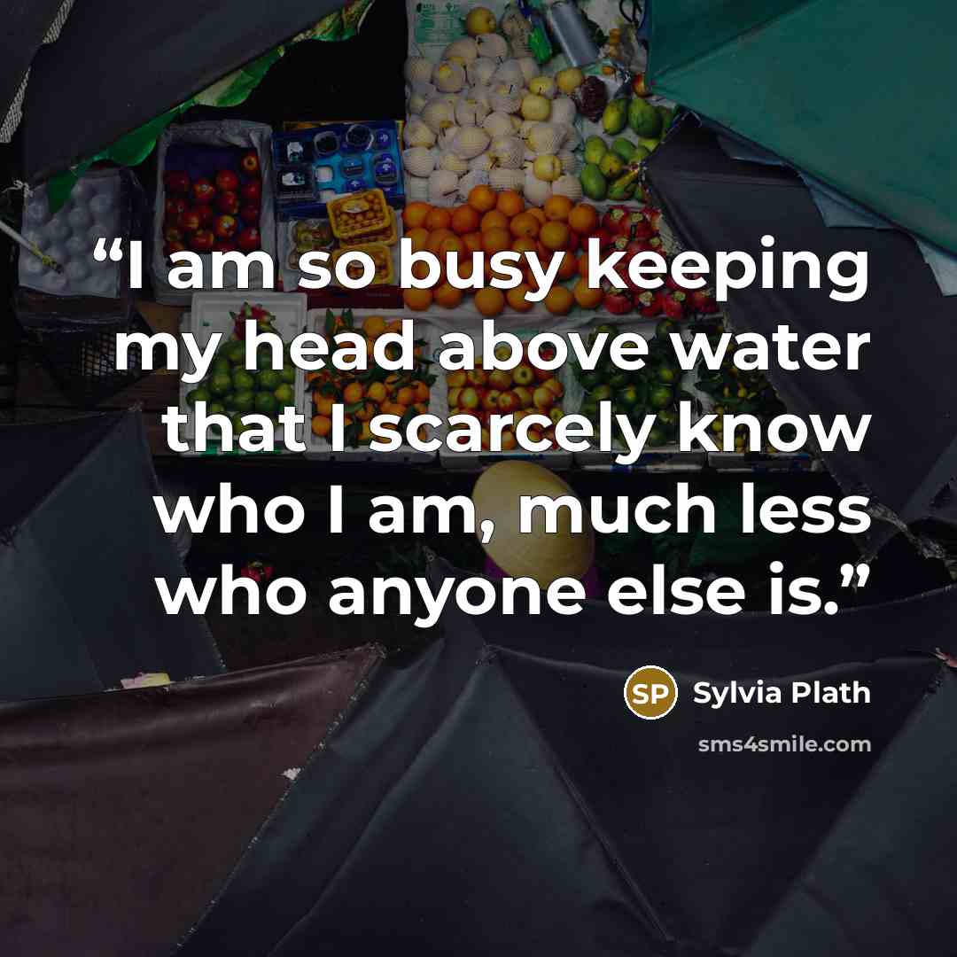 “I am so busy keeping my head above water that I scarcely know who I am, much less who anyone else is.” quote by Sylvia Plath