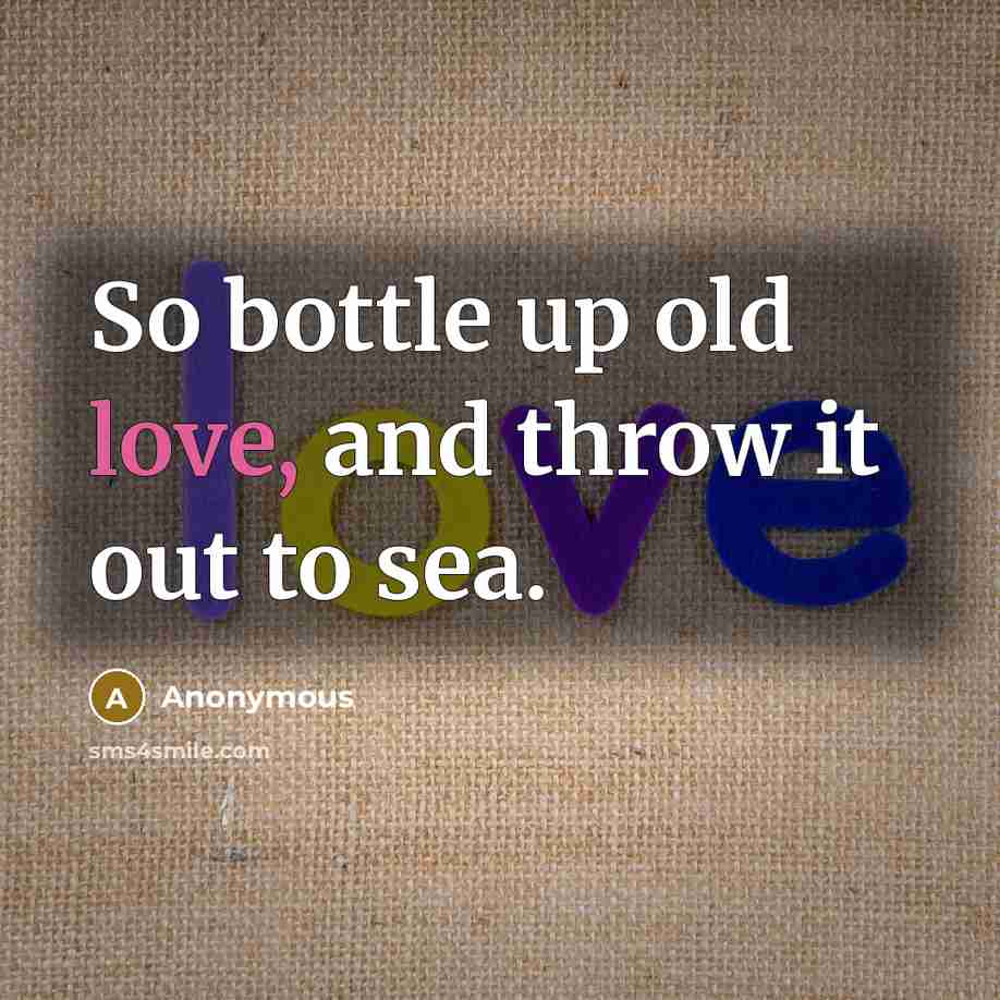 “So bottle up old love, and throw it out to sea.” quote by Anonymous