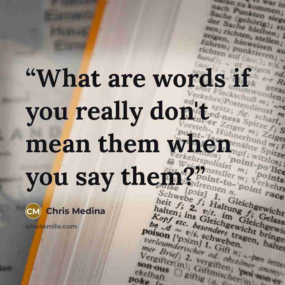 “What are words if you really don't mean them when you say them?” quote by Chris Medina