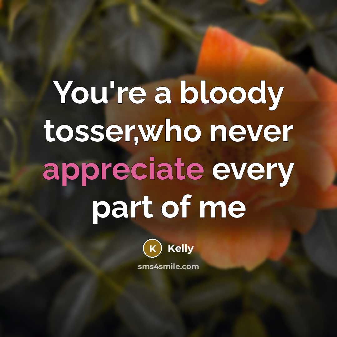 “You're a bloody tosser,who never appreciate every part of me” quote by Kelly
