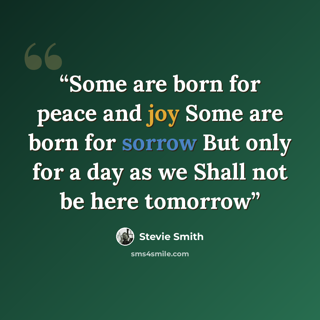“Some are born for peace and joy Some are born for sorrow But only for a day as we Shall not be here tomorrow” quote by Stevie Smith