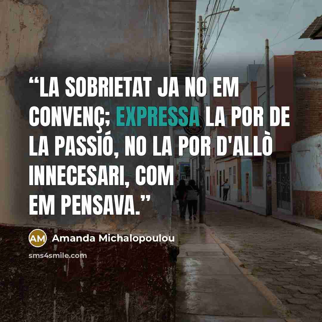 “La sobrietat ja no em convenç; expressa la por de la passió, no la por d'allò innecesari, com em pensava.” quote by Amanda Michalopoulou