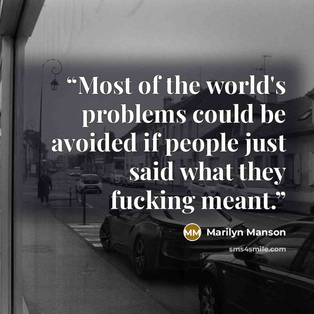 “Most of the world's problems could be avoided if people just said what they fucking meant.” quote by Marilyn Manson