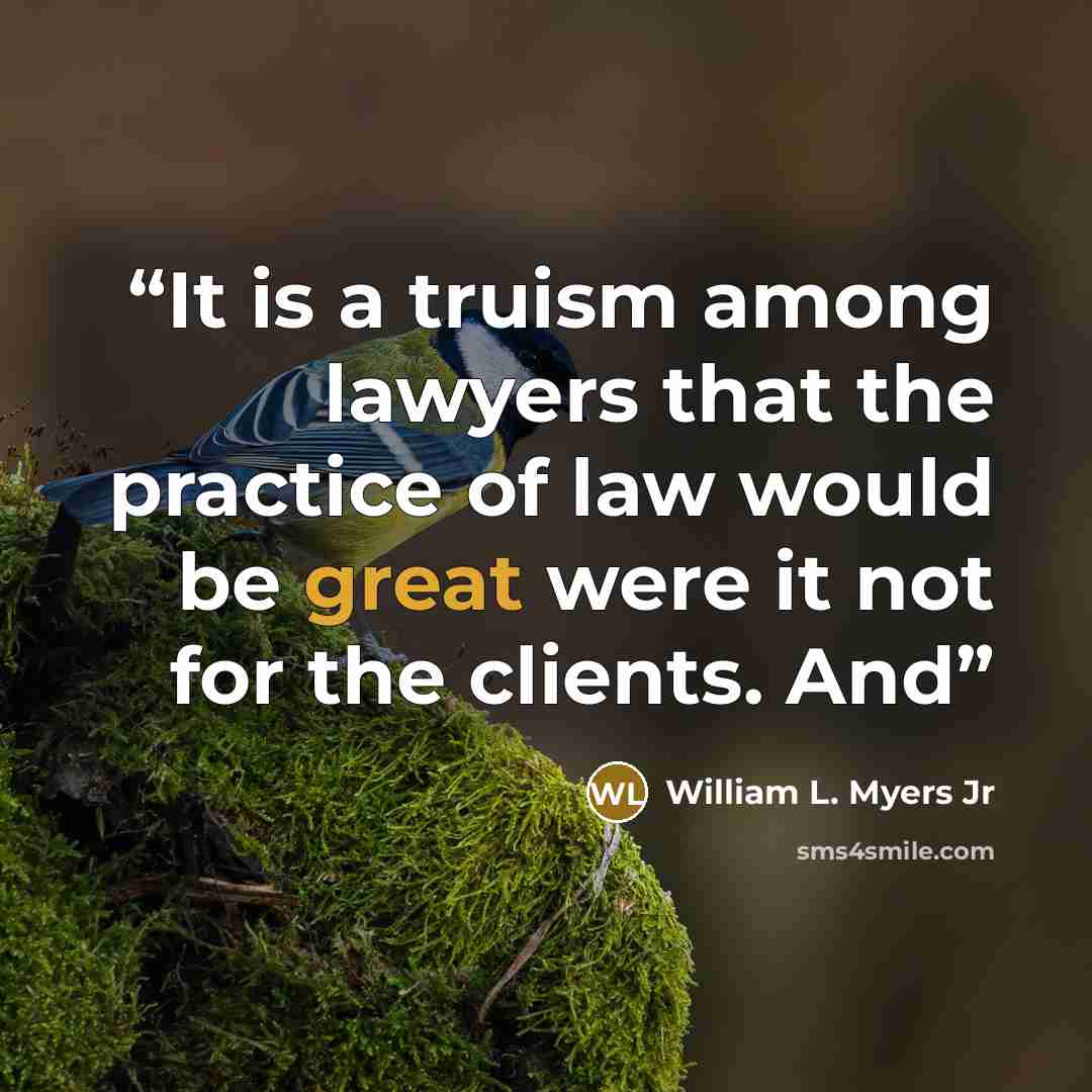 “It is a truism among lawyers that the practice of law would be great were it not for the clients. And” quote by William L. Myers Jr