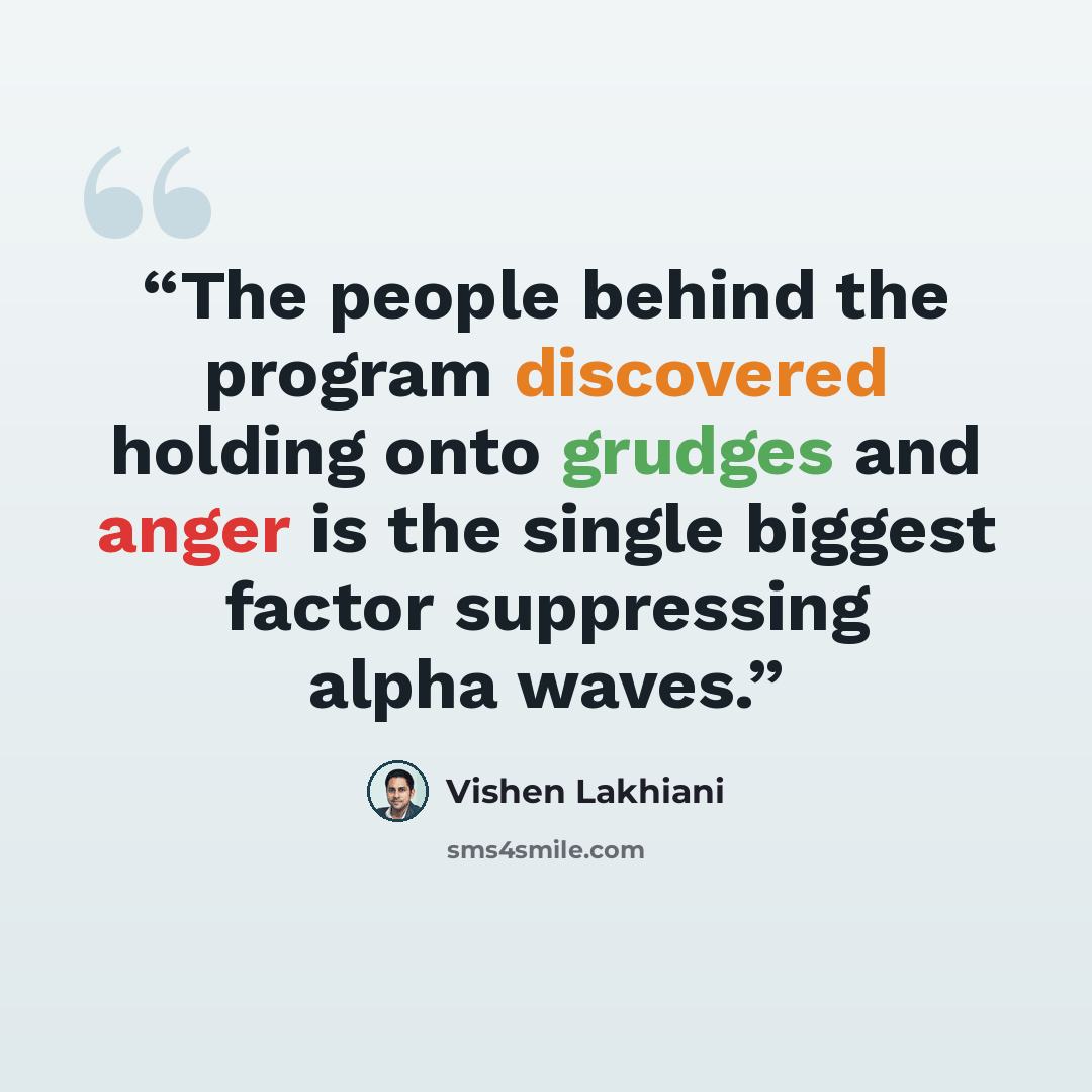 “The people behind the program discovered holding onto grudges and anger is the single biggest factor suppressing alpha waves.” quote by Vishen Lakhiani