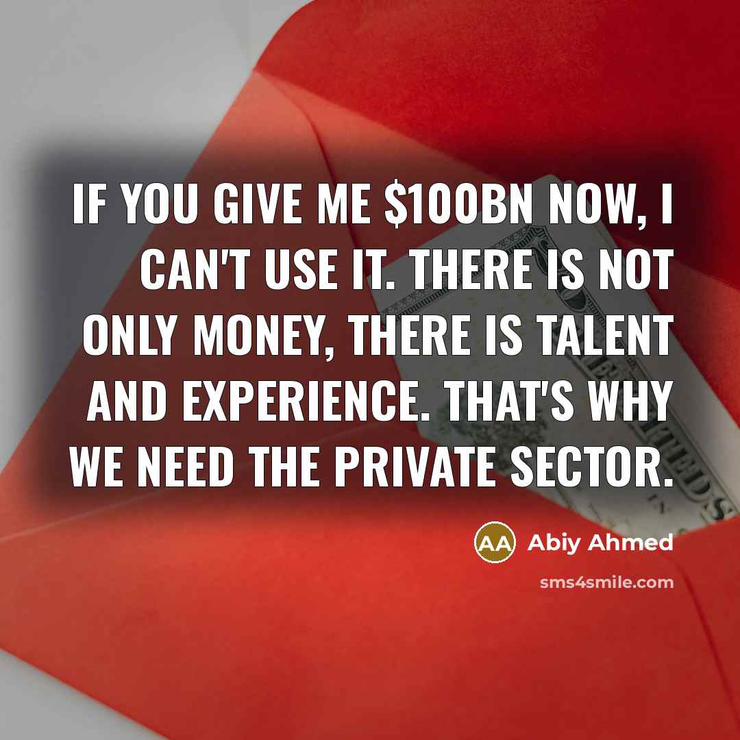 “If you give me $100bn now, I can't use it. There is not only money, there is talent and experience. That's why we need the private sector.” quote by Abiy Ahmed
