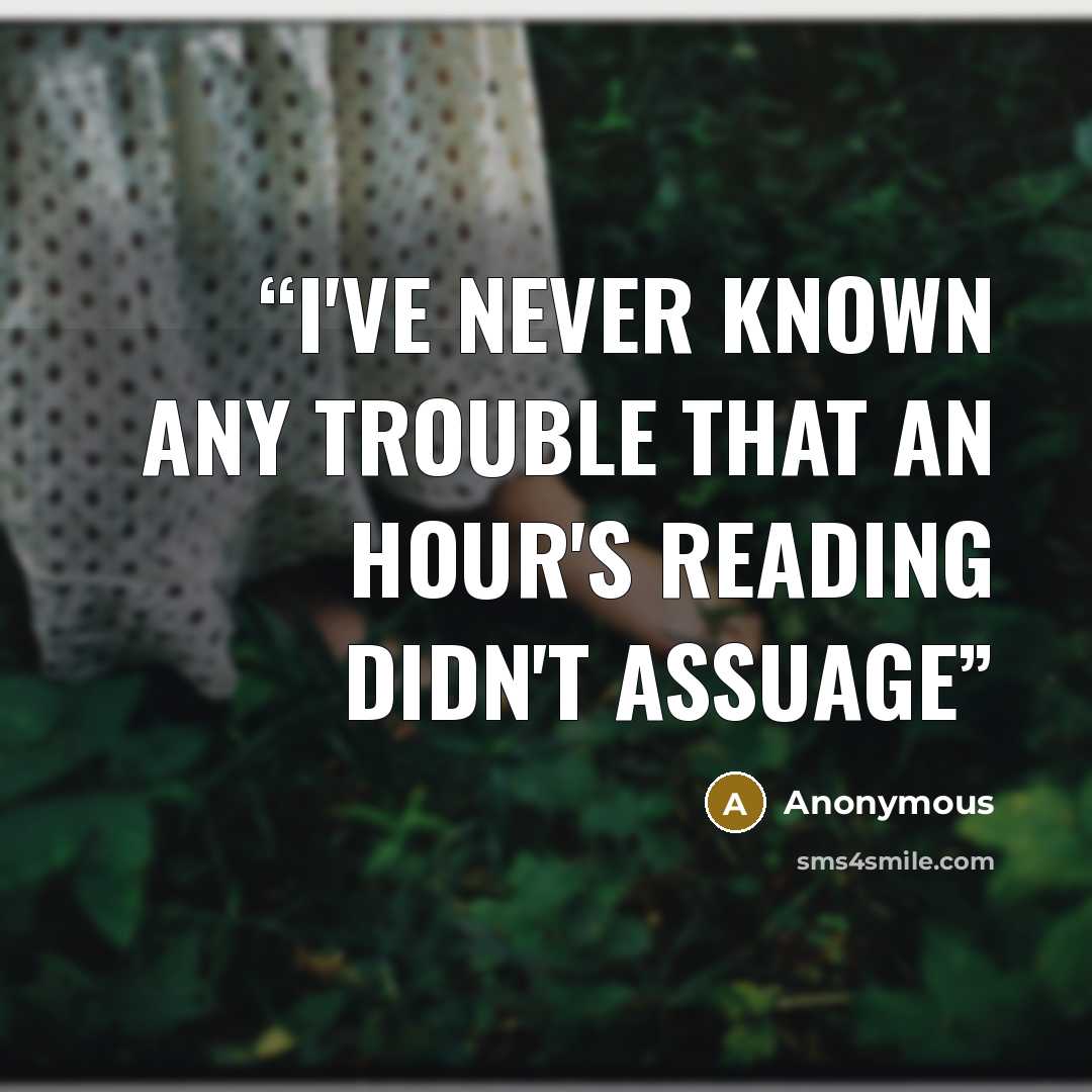 “I've never known any trouble that an hour's reading didn't assuage” quote by Anonymous