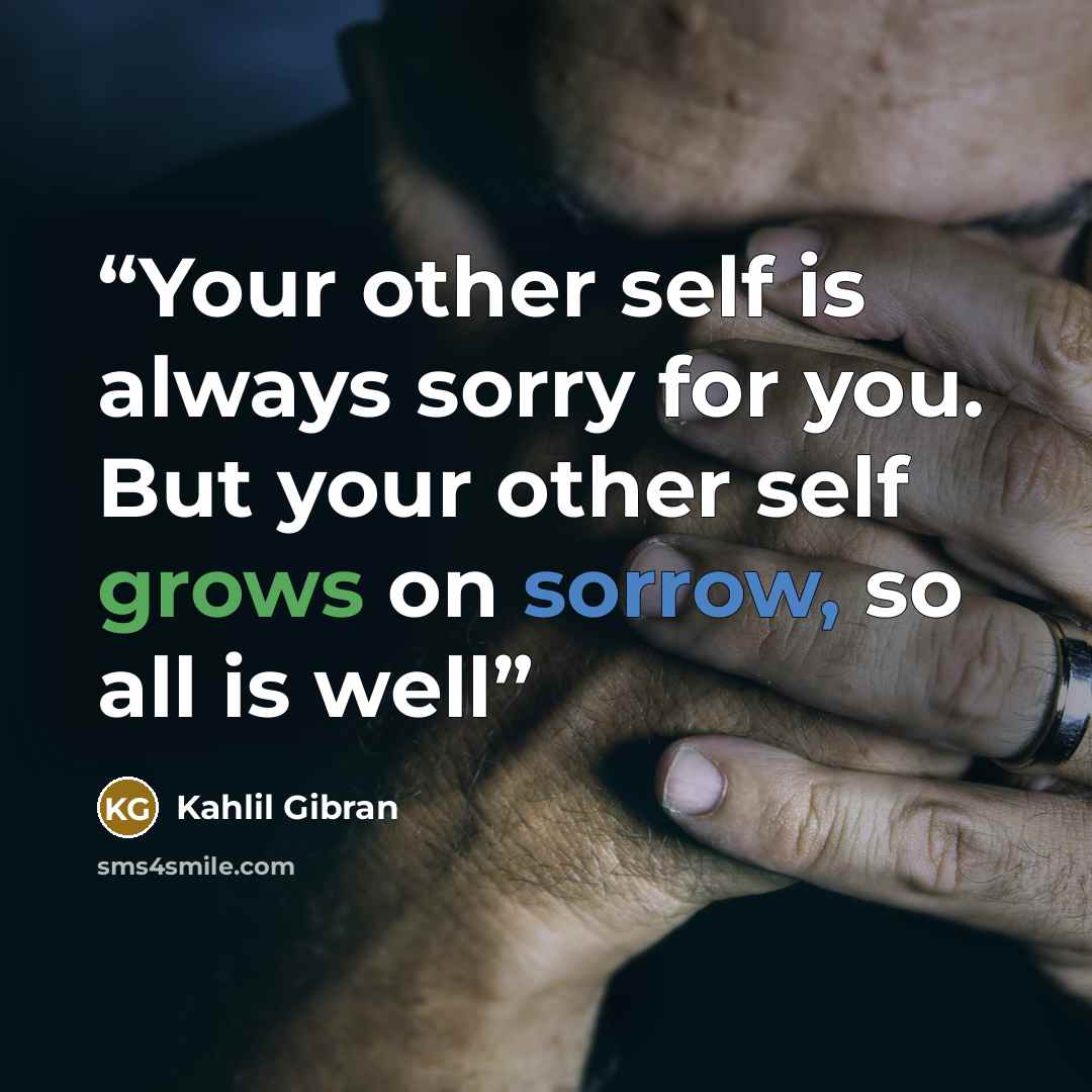 “Your other self is always sorry for you. But your other self grows on sorrow, so all is well” quote by Kahlil Gibran