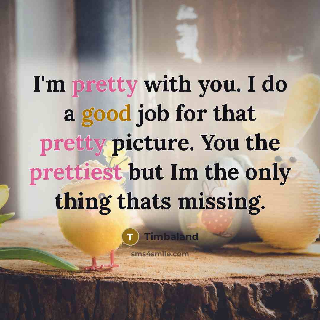 “I'm pretty with you. I do a good job for that pretty picture. You the prettiest but Im the only thing thats missing.” quote by Timbaland
