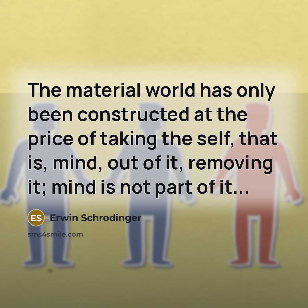 “The material world has only been constructed at the price of taking the self, that is, mind, out of it, removing it; mind is not part of it...” quote by Erwin Schrodinger