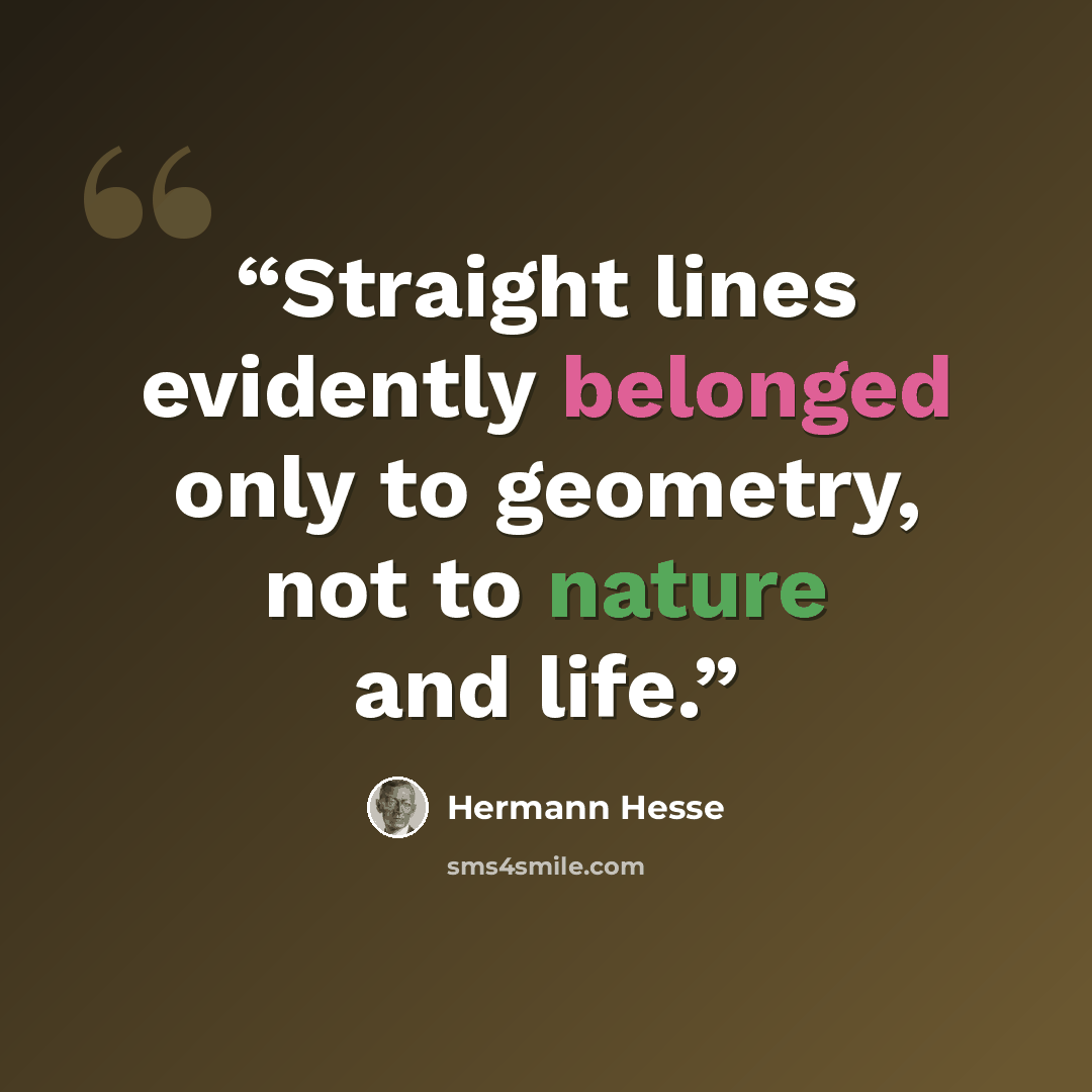 “Straight lines evidently belonged only to geometry, not to nature and life.” quote by Hermann Hesse