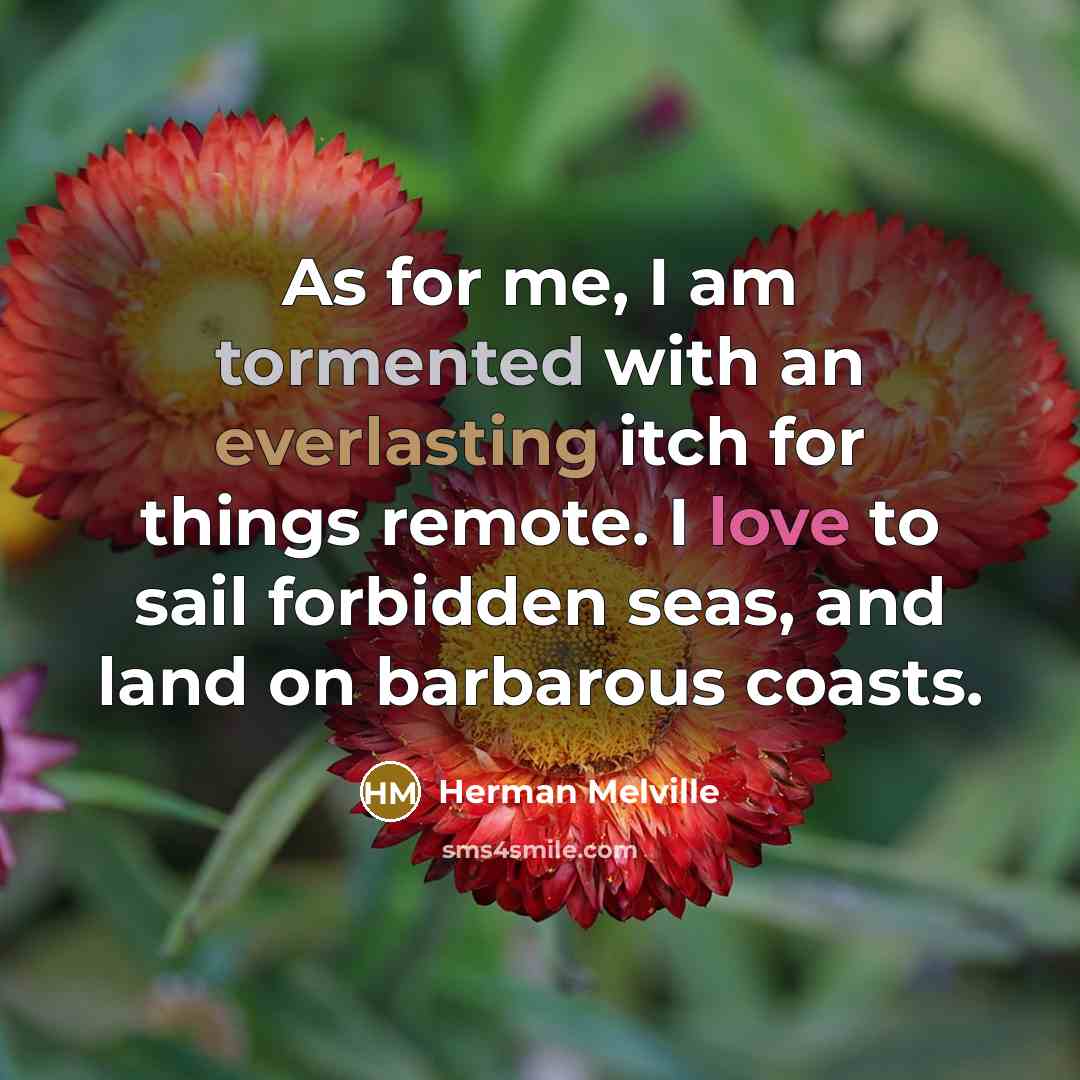 “As for me, I am tormented with an everlasting itch for things remote. I love to sail forbidden seas, and land on barbarous coasts.” quote by Herman Melville