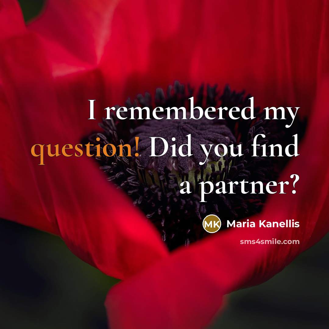 “I remembered my question! Did you find a partner?” quote by Maria Kanellis