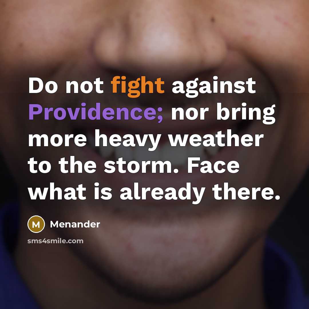 “Do not fight against Providence; nor bring more heavy weather to the storm. Face what is already there.” quote by Menander