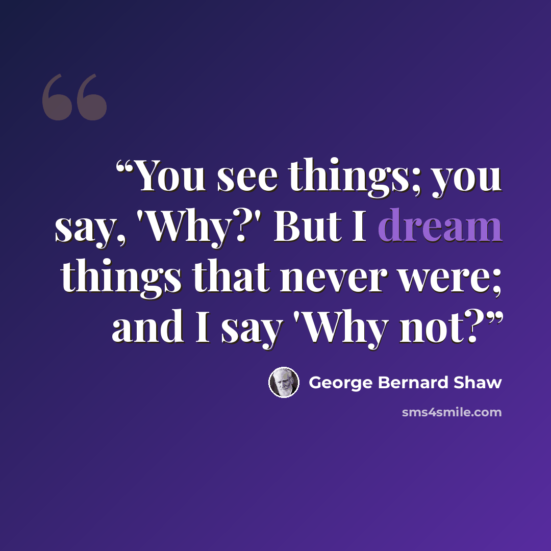 “You see things; you say, 'Why?' But I dream things that never were; and I say 'Why not?” quote by George Bernard Shaw