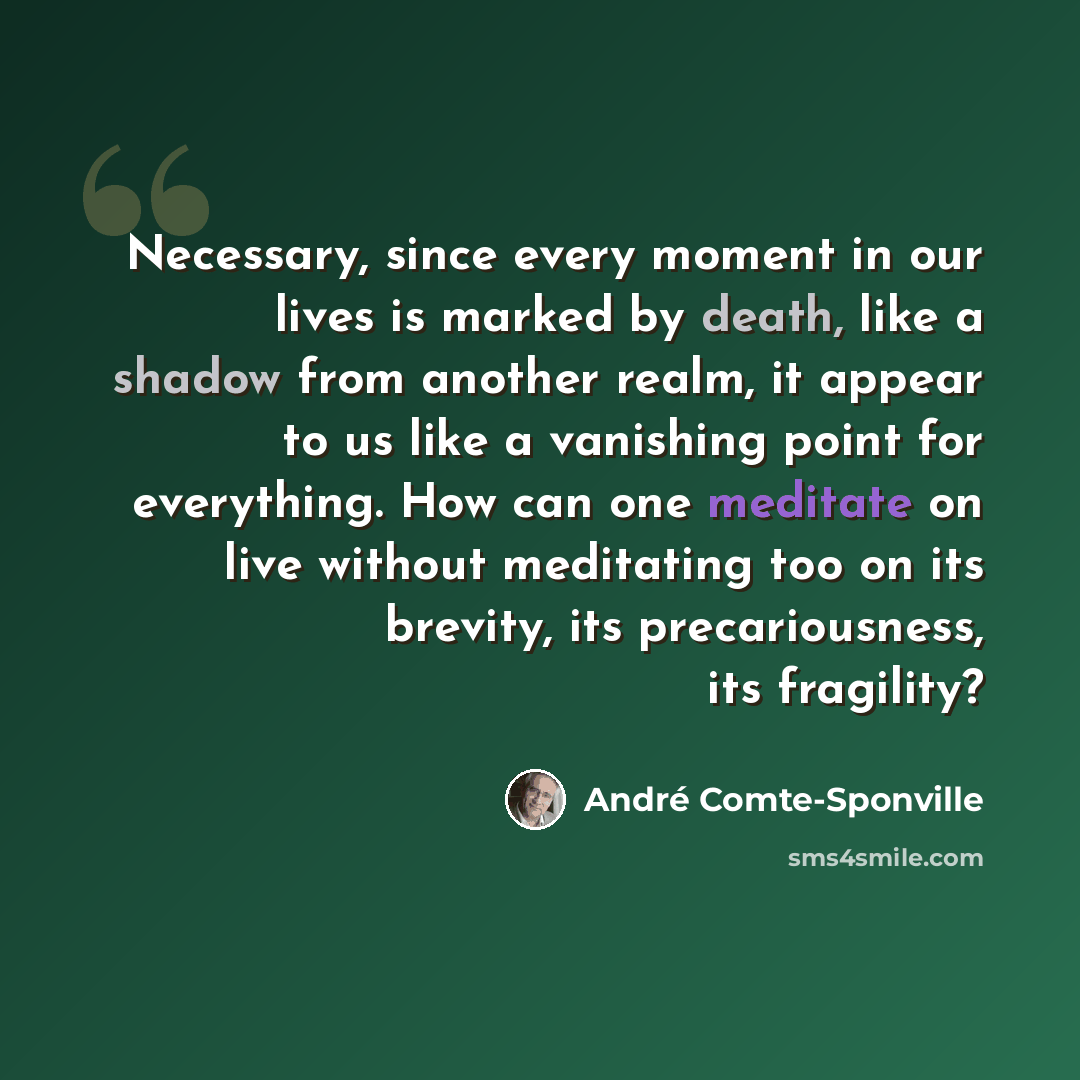 “Necessary, since every moment in our lives is marked by death, like a shadow from another realm, it appear to us like a vanishing point for everything. How can one meditate on live without meditating too on its brevity, its precariousness, its fragility?” quote by Andre Comte-Sponville